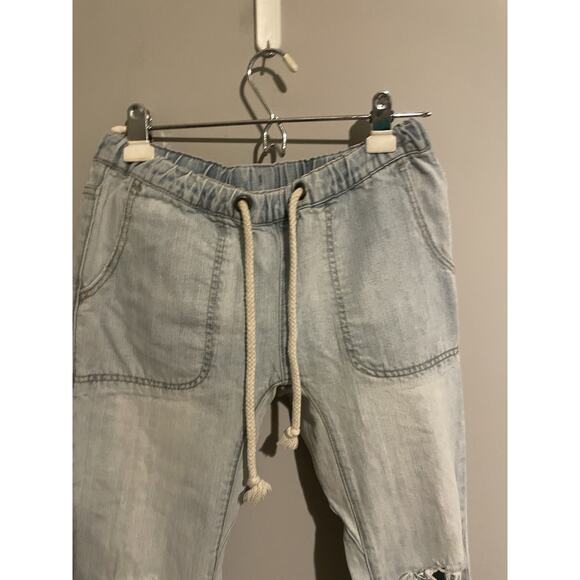 One Teaspoon Jeans Womens XS Shabbies Drawstring Boyfriend Distressed Light Wash - Picture 5 of 10